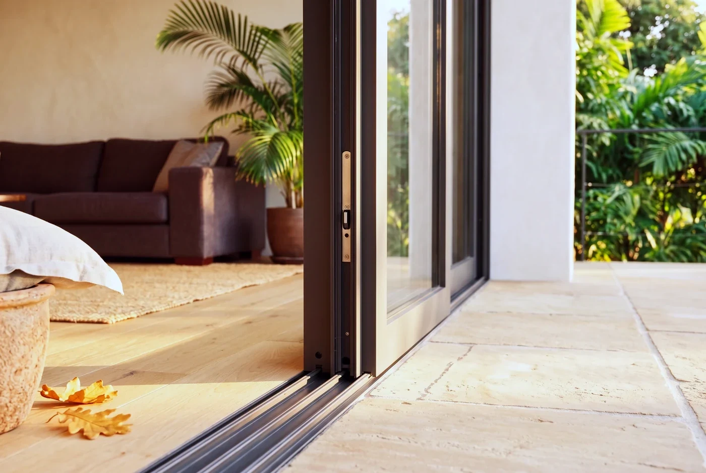 Close on the meeting stile where two sliding panels come together
