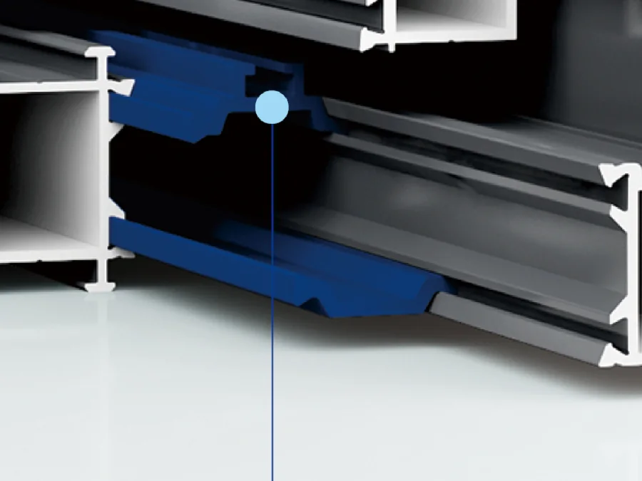 The drainage channel running through the base of an aluminium window profile