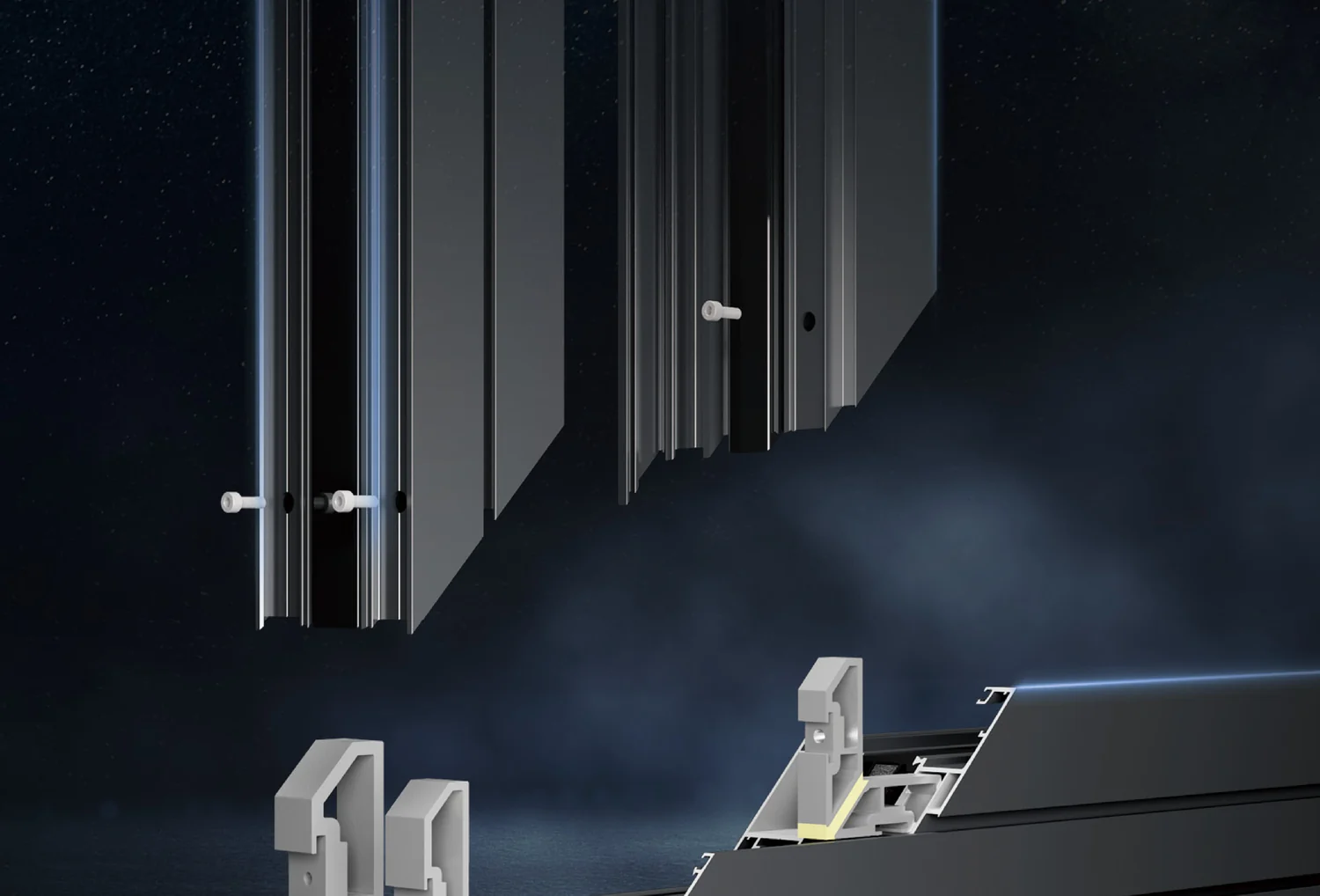 A frame corner cut open to show the glue-injected, angle-formed joint