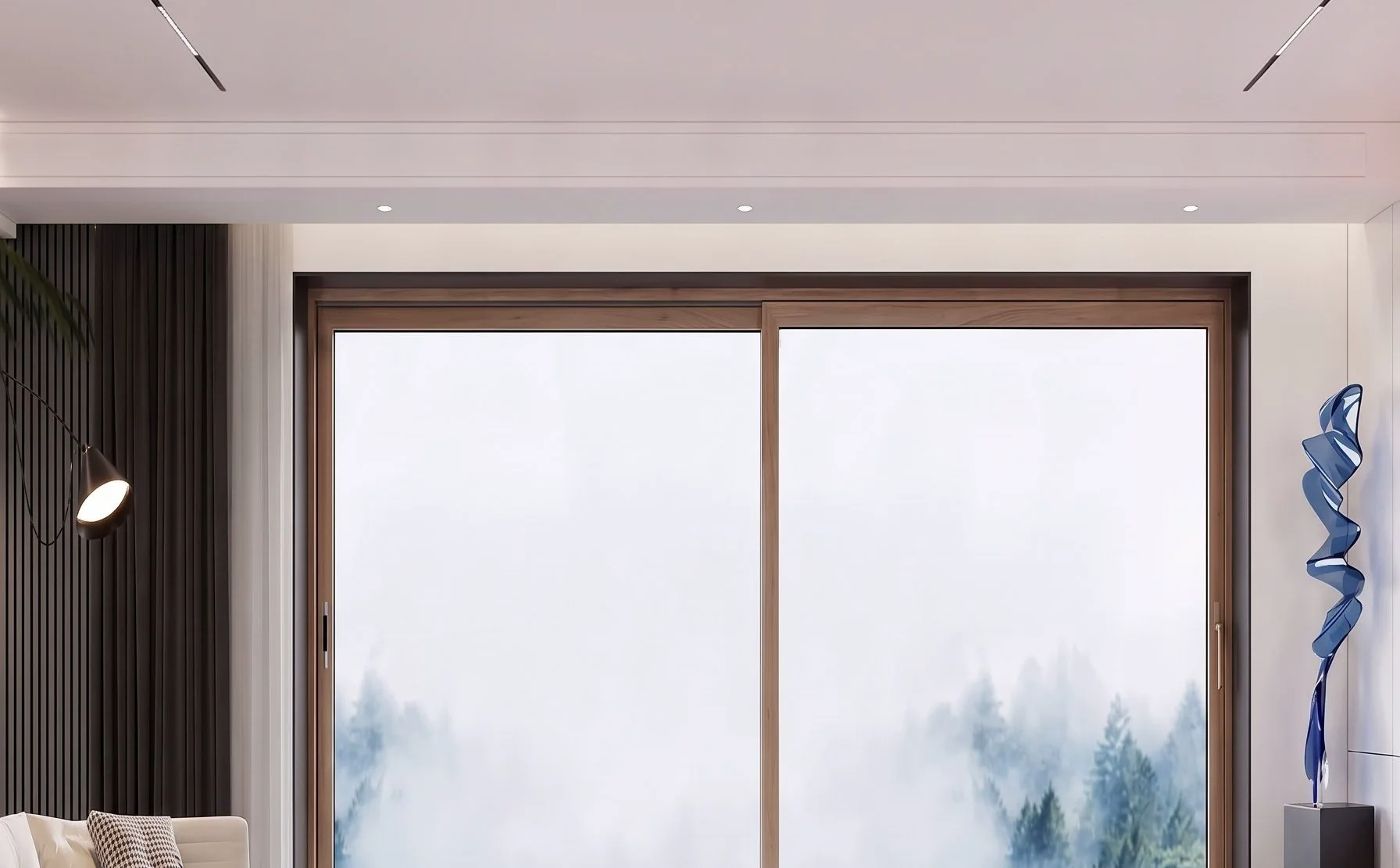 A wood-clad sliding door with a solid oak interior, open onto a planted terrace