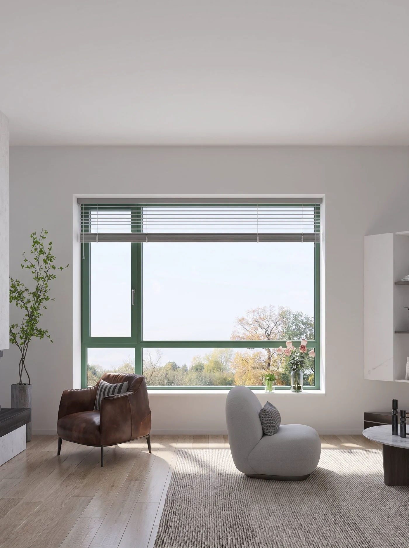 Silva-85 tilt & turn window, shown in a room
